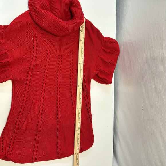 Vintage Y2K BCBGmaxazria Womens M Short Sleeve Sweater Red Cowl Neck Academia - Picture 7 of 9